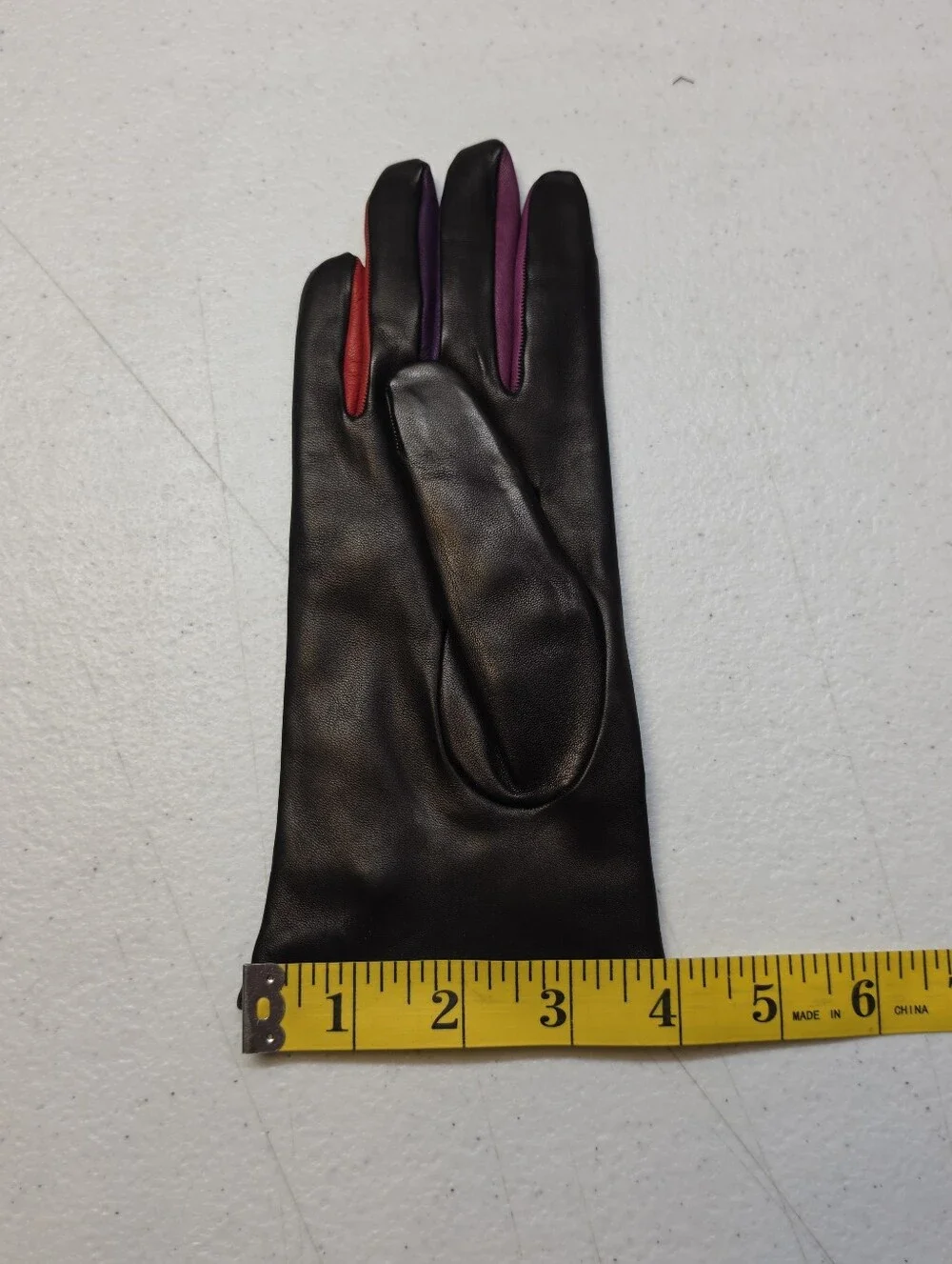 Vintage Black Leather Gloves with Purple & Red Accent Dress Or Driving Gloves